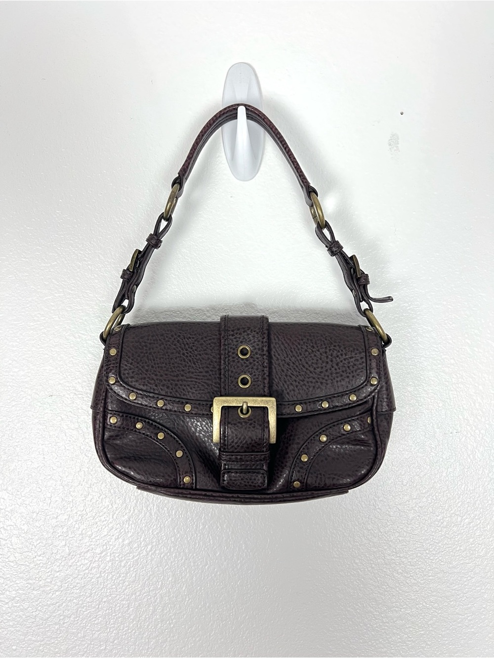 New York & Company Dark Brown Studded Leather Shoulder Bag